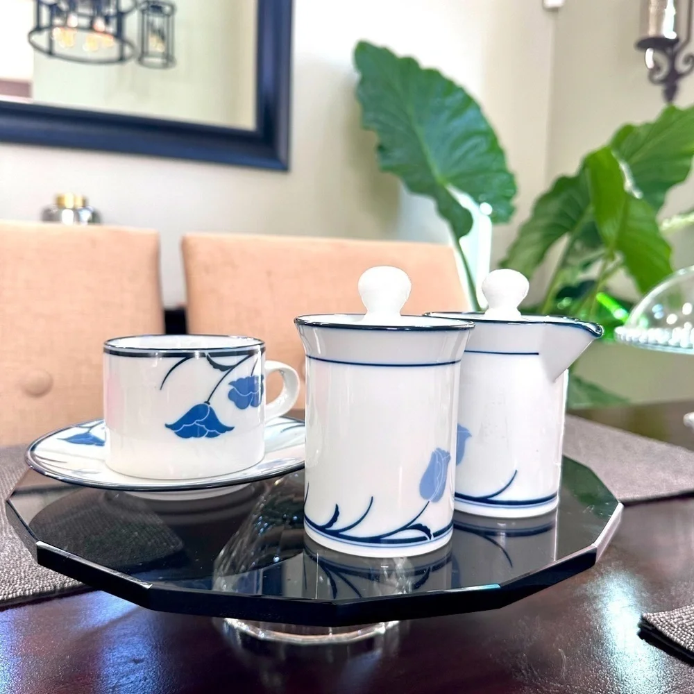RARE Dansk Tivoli Belles Fleurs Blue Coffee Set | 14-Piece w/ Creamer & Sugar